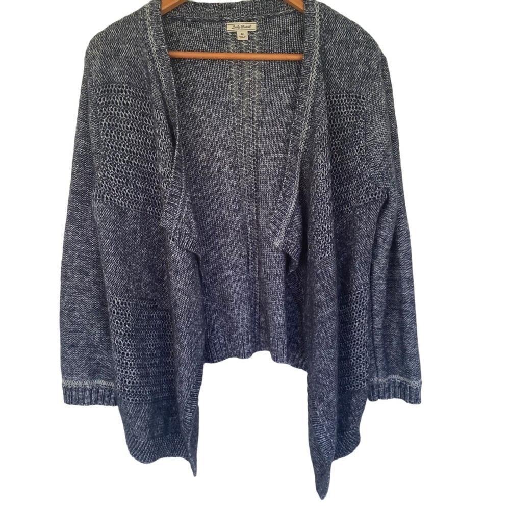 Lucky Brand Cozy Slouchy Cardigan Open Front Drape Blue Marled Cotton Blend M